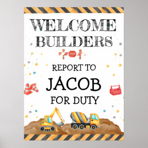 Cute Boy Birthday Construction Fordon Party Poster