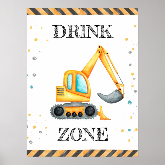 Cute Boy Birthday Construction Fordon Party Poster (Framsidan)