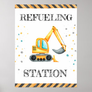 Cute Boy Birthday Construction Fordon Party Poster
