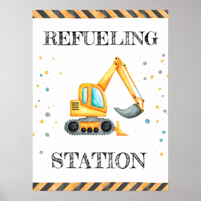 Cute Boy Birthday Construction Fordon Party Poster (Framsidan)