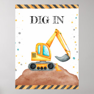 Cute Boy Birthday Construction Fordon Party Poster