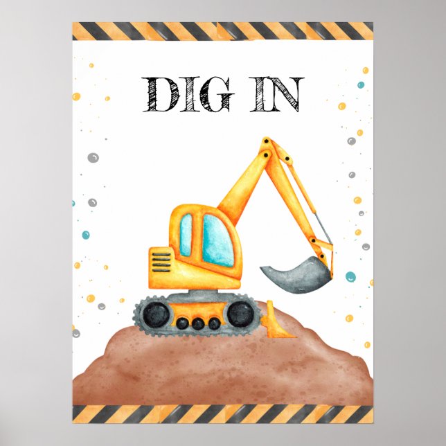 Cute Boy Birthday Construction Fordon Party Poster (Framsidan)