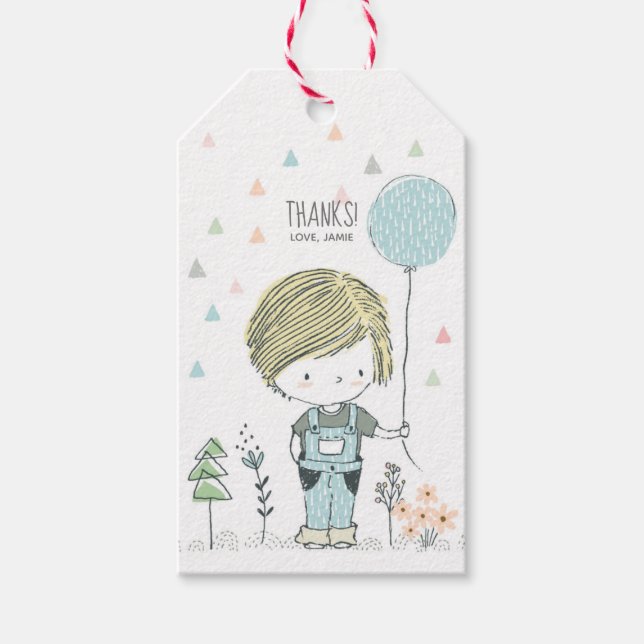 Cute Boy blonde hårfödelsedag Tack märkre Presentetikett (Framsidan)