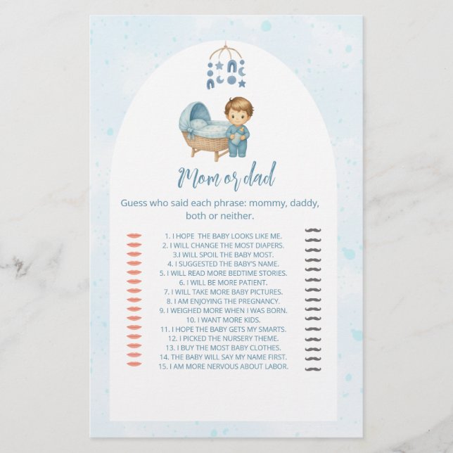 Cute Boy Blue Nursery Baby Shower Gissa vem som sp (Framsida)