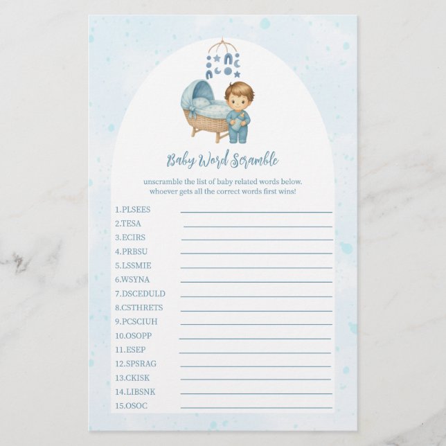 Cute Boy Blue Nursery Baby Shower Ord Scramble (Framsida)