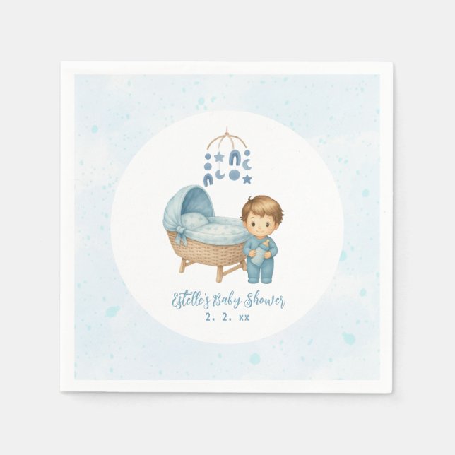Cute Boy Blue Nursery Baby Shower Pappersservett (Framsidan)