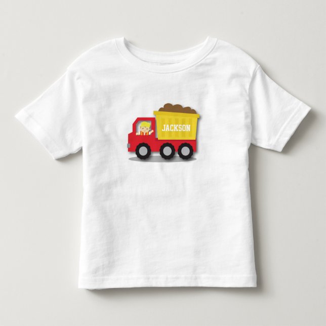 Cute Boy Builder Red Construction Lastbil T-shirt (Framsida)