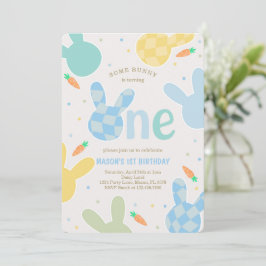 Cute Boy Bunny 1:a födelsedagen Inbjudningar