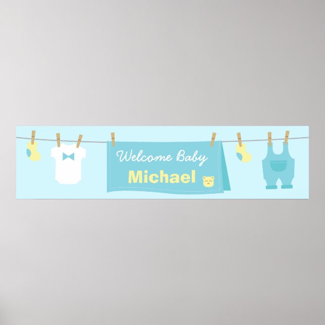 Cute Boy Clothes Baby Shower Welcome Banner Poster (Framsidan)
