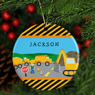 Cute Boy Construction Fordon Kids jul jul Julgransprydnad Keramik
