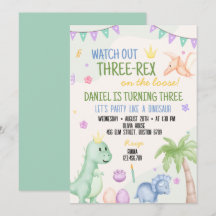 Cute Boy Dinosaur Födelsedagsfest inbjudan