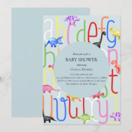 Cute Boy Dinosaur och Alphabet Baby Shower Inbjudningar