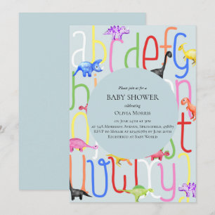 Cute Boy Dinosaur och Alphabet Baby Shower Inbjudningar