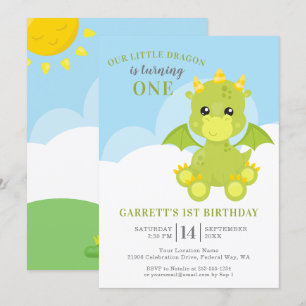 Cute Boy Dragon 1:a födelsedagen Inbjudningar