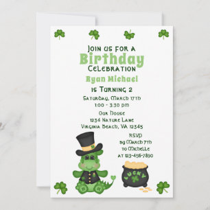 Cute Boy Dragon med Pot of Guld Irish Birthday Inbjudningar