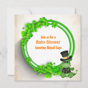 Cute Boy Dragon och Klöver Irish Baby Shower Inbjudningar