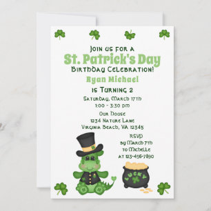 Cute Boy Dragon St. Patrick's Day Birthday Inbjudningar