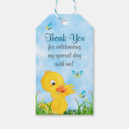 Cute Boy Duckling och Butterfly Baby Shower Favor Presentetikett