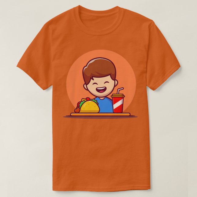 Cute Boy Eat Taco och Drink T Shirt (Design framsida)