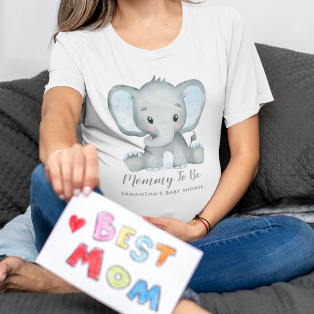 Cute Boy Elephant Mamma för att bli babystötare T Shirt (Cute Boy Elephant Mommy to Be Baby Shower T-Shirt)