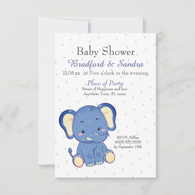 Cute Boy Elephant Simple Baby Shower Inbjudningar (Framsida)