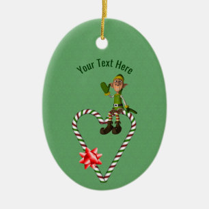 Cute Boy Elf Candy cane Helgdag Personlig Julgransprydnad Keramik