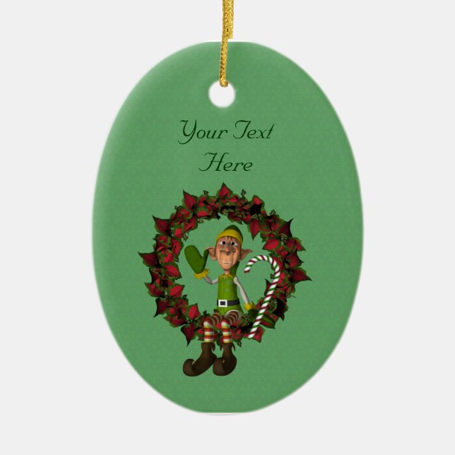 Cute Boy Elf Poinsettia Wandeans Helgdag Ornament (Framsidan)