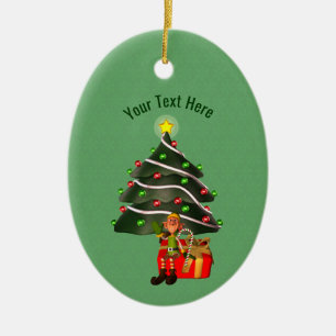 Cute Boy Elf Träd Helgdag Personlig Julgransprydnad Keramik