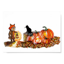 Cute Boy Fox Costume Halloween Watercolor