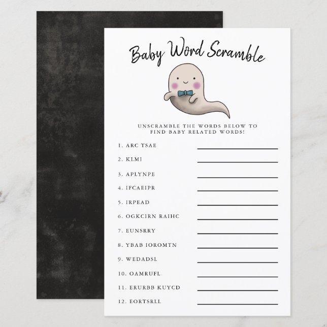 Cute Boy Ghost Baby Ord Scramble Game (Fram/baksida)