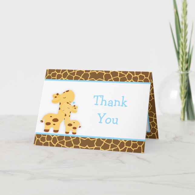 Cute Boy Giraffe Baby Shower Tack Kort (Framsida)