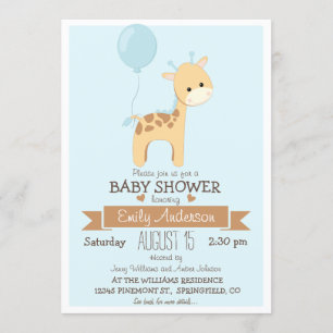 Cute Boy Giraffe, Jungle Zoo Animal Baby Shower Inbjudningar