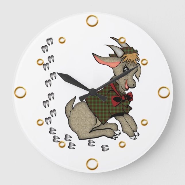 Cute Boy Goat Tecknad Wall Clock Stor Klocka (Framsida)