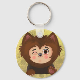 Cute boy i en Werevaruloween-kostym Papper Pl Nyckelring