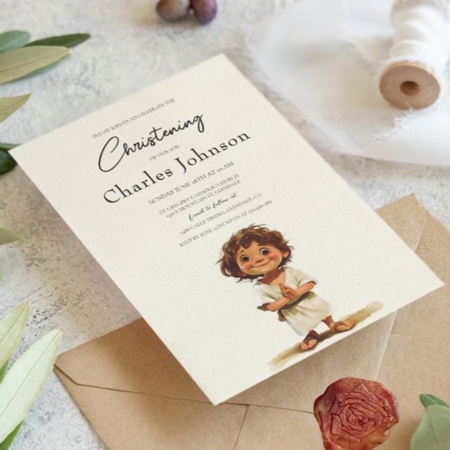 Cute Boy Illustration Boy Christening Inbjudningar (Skapare uppladdad)