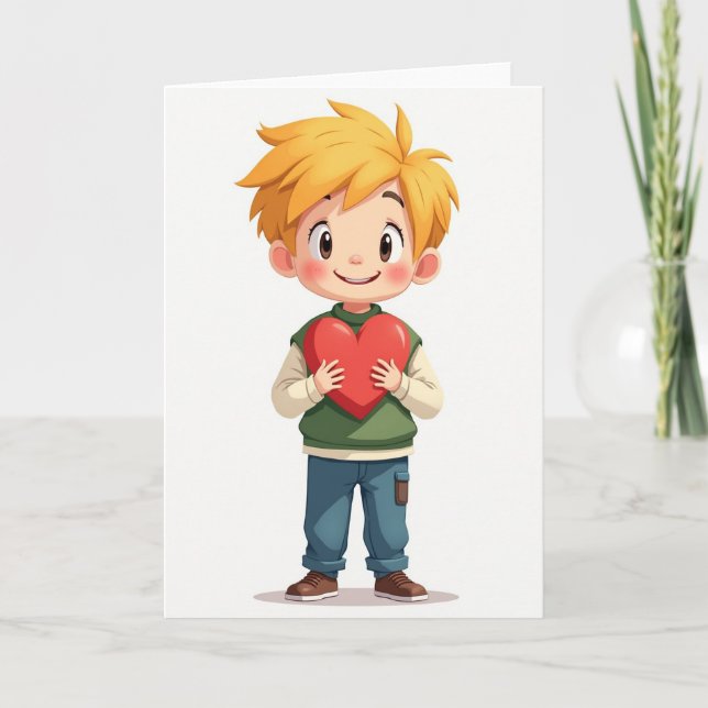 Cute Boy Love Heart Card Kort (Framsida)