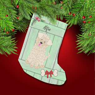 Cute Boy Maltipoo Grönt Toden Monogram Liten Julstrumpa