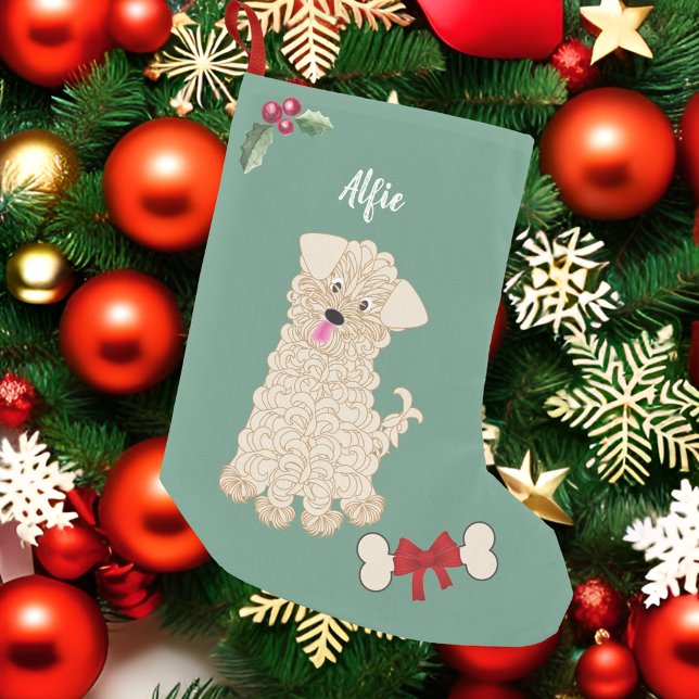 Cute Boy Maltipoo Hund Grönt Monogram Liten Julstrumpa (Skapare uppladdad)