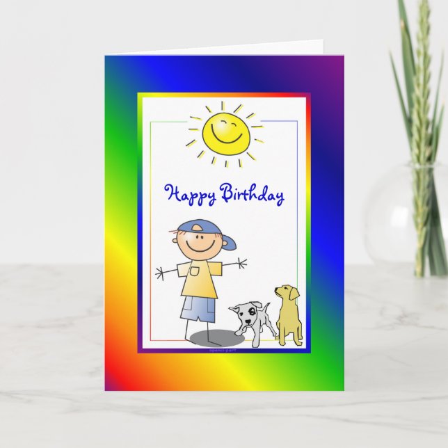 Cute Boy med Hund Card Kort (Framsida)