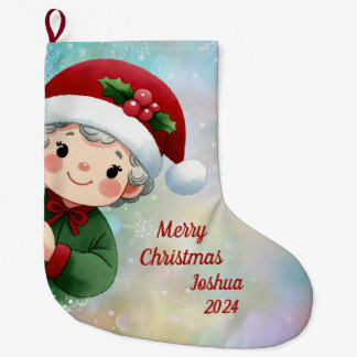 Cute Boy med Santa Hat Stor Julstrumpa