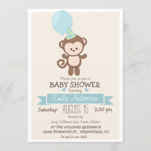 Cute Boy Monkey, Jungle Zoo Animal Baby Shower Inbjudningar