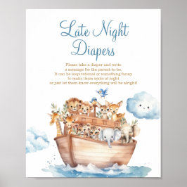Cute Boy Noahs Ark Baby Shower Late Night Diaper Poster