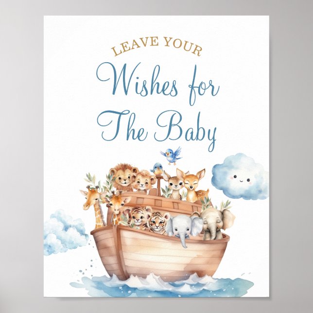 Cute Boy Noahs Ark Baby Shower Önskemål för Baby Poster (Framsidan)