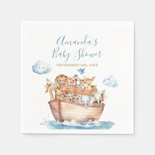 Cute Boy Noahs Ark Cloud Baby Shower Pappersservett (Framsidan)