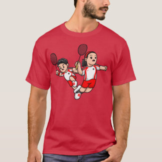 Cute Boy och Girl spelar Badminton Tecknad T Shirt