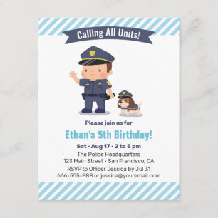 Cute Boy och Hund Police Födelsedagsfest Inbjudningar