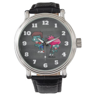 Cute Boy och Punk Sten Girl Zombie Illustration Armbandsur