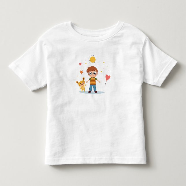 Cute Boy och Tiger Friend T Shirt (Framsida)