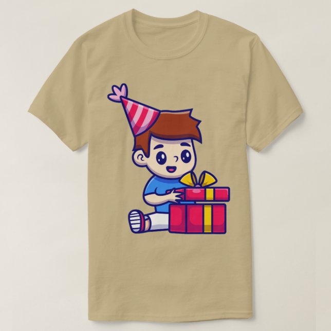 Cute Boy Open Birthday Gift T Shirt (Design framsida)