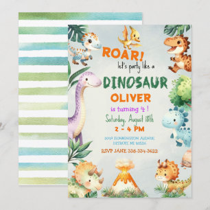 Cute Boy Party som en Dinosaur-födelsedag Inbjudningar
